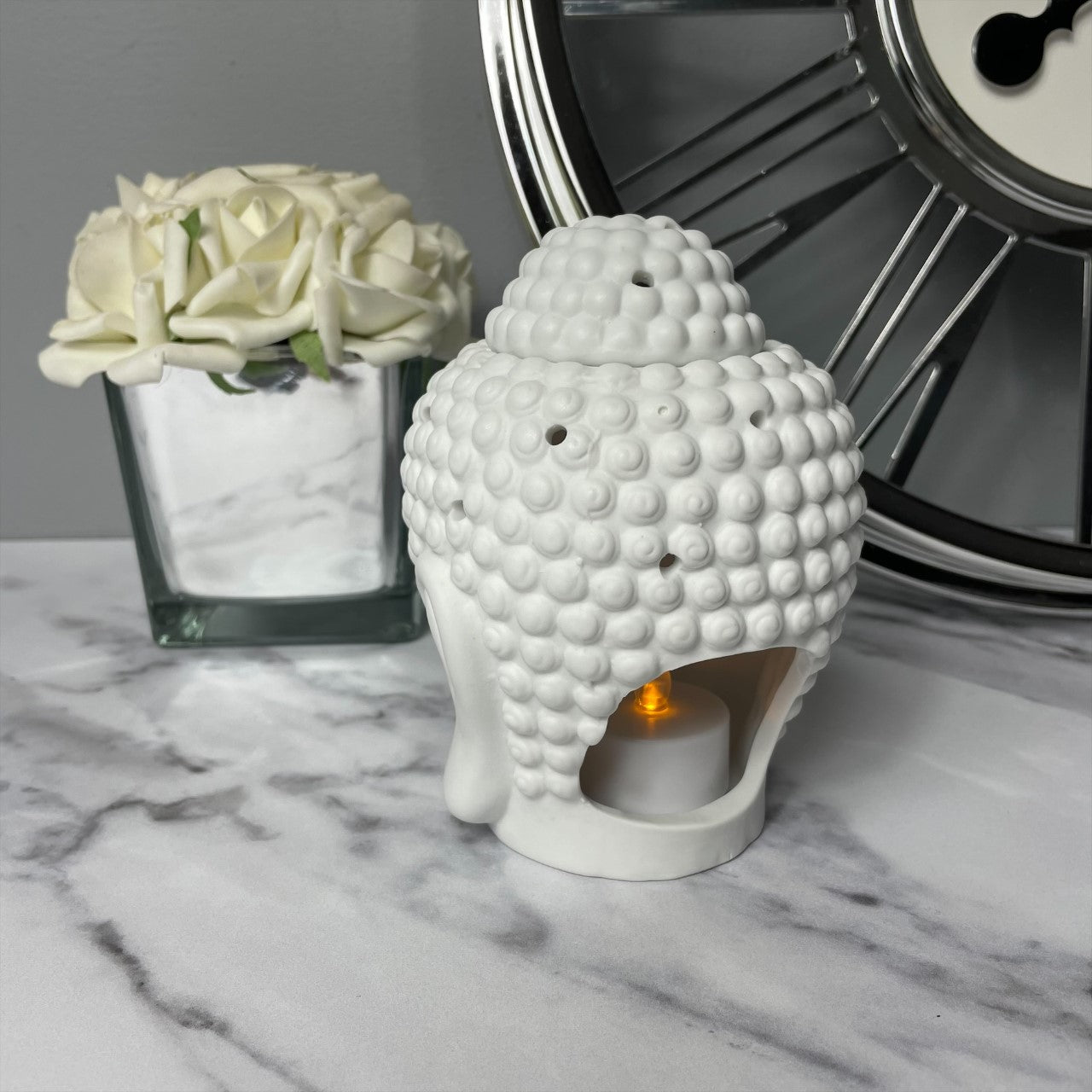 Buddha Head Wax/Oil Burner 13cm - White