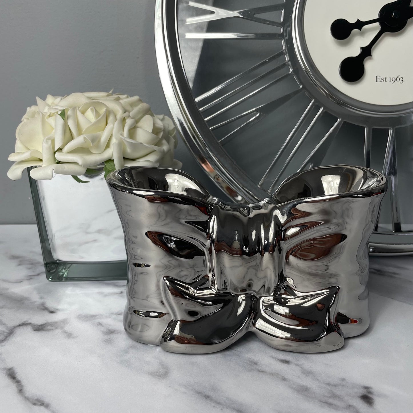 Double Bow Ceramic Wax/Oil Burner - Silver