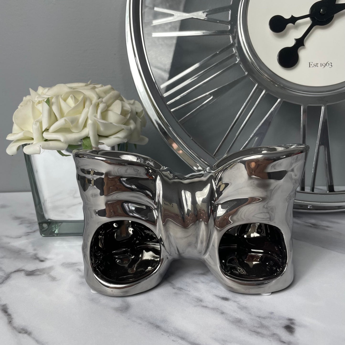 Double Bow Ceramic Wax/Oil Burner - Silver