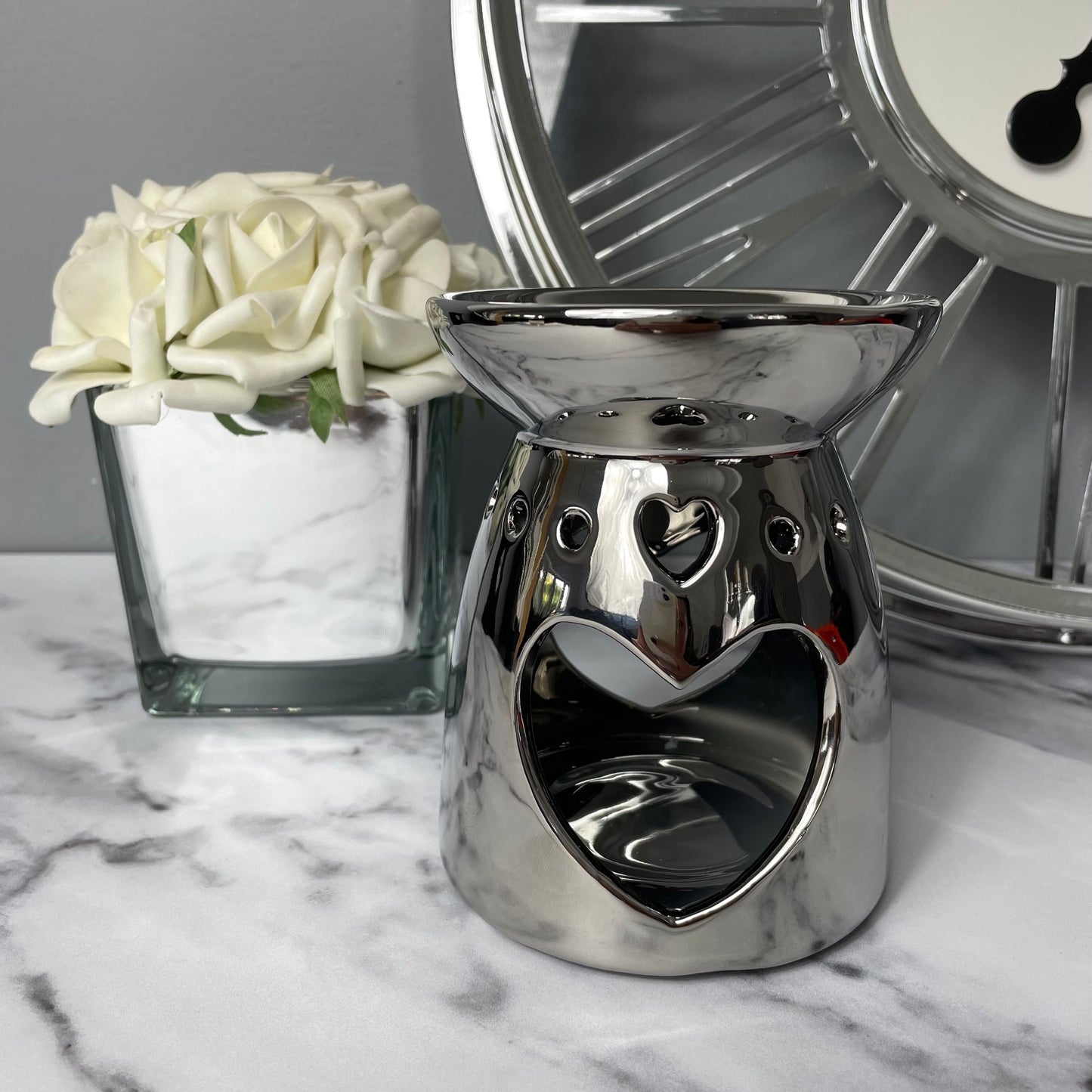 Cut Out Heart Wax/Oil Burner - Silver