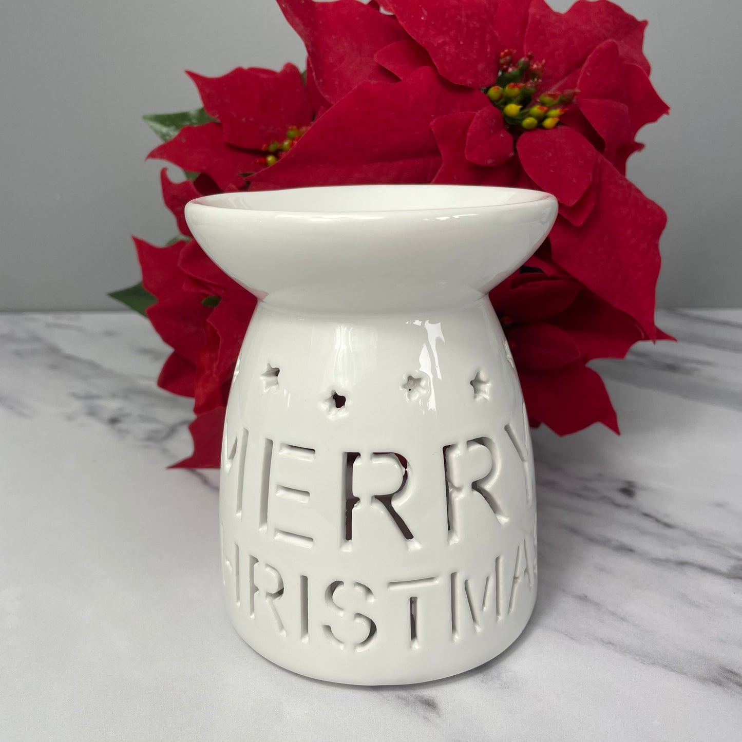 ‘Merry Christmas' Cut Out Wax/Oil Burner - White