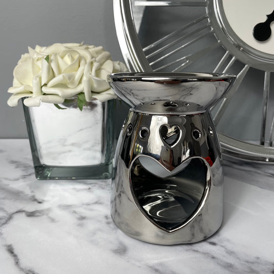 Cut Out Heart Wax/Oil Burner - Silver