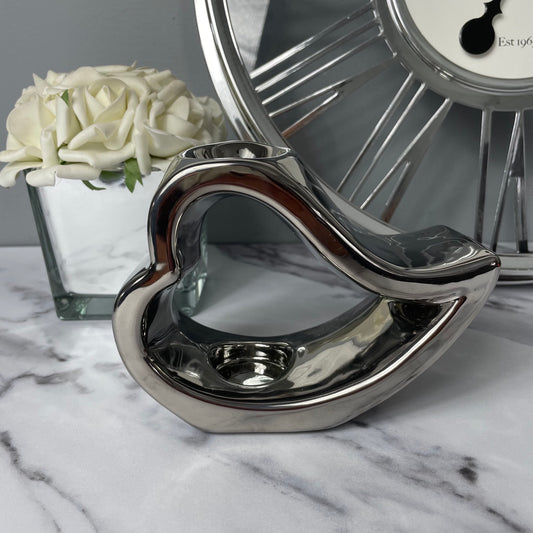 Romeo Ceramic Heart Wax/Oil Burner - Silver